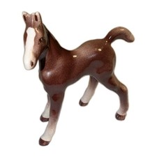 Vintage Ceramic Horse Foal Figurine Brown White Glazed Pottery 5