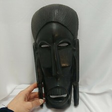 Vintage carved African tribal very heavy ebony wood warriors mask 11 inches picture