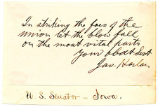 JAMES HARLAN, US Interior Secretary/Senator Iowa Civil War Autograph Quote 12029 picture