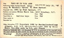 Tune-Dex Card Take Me In Your Arms 1943 Mitchell Parish ASCAP Mills Music picture