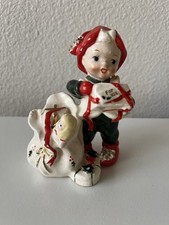 Vintage Lefton MCM Christmas Santa's Helper Elf Pixie Boy Ceramic Figurine Japan picture