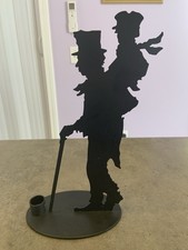 Vtg Dept 56 Dickens Black Silhouette Candle Holder Bob Cratchit & Tiny Tim picture