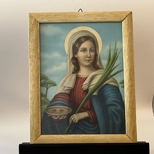 Vintage Framed Saint Lucy (Santa Lucia) Catholic Devotional Print 8” X 10” picture