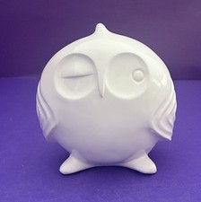 Whimsical White Winking Owl Figurine Ceramic Pottery 6” SALE picture
