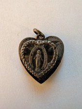 Vintage Creed Sterling Silver Miraculous Medal Heart Pendant Mary Catholic 925 picture