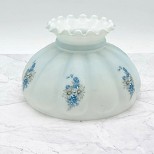 Vtg Blue Floral Hurricane Oil Or Electric Lamp Glass Melon Shade 9.5