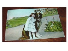 Antique 1909 Postcard St. Bernard and Young Girl picture
