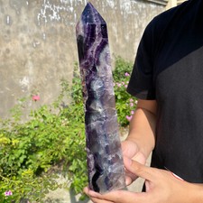 3.9lb Natural colourful Fluorite Obelisk Quartz Crystal Wand Tower Point Healing picture