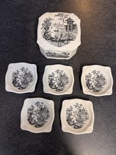 Vintage Cartuja de Sevilla (Pickman) Ceramic box and 5 Ashtrays/Trinket Spain. picture