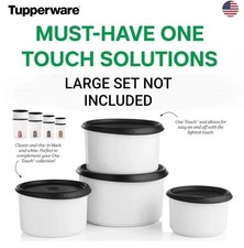 Tupperware One-touch Topper Canisters Set of 4 White With Air Tight Black Seals  picture