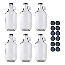 6-Pack Half-Gallon Glass Jugs (64 oz) w/12 Caps & Gripper Pad - Multipurpose Liq picture