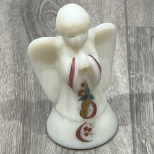 Fenton Ivory Satin Golden Pinecones Hand Painted Christmas Angel Girl Figurine picture