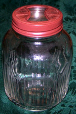 NIce Undamaged Antique Vintage Ribbed Hoosier Jar w/Repro Lid picture