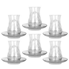 12pc Turkish Tea Set Glass Teacups Saucers Zamzam Cups Glasses Armudu 6x150 ml picture