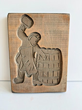 Vintage Dutch Hand Carved Wood Folk Art Wall Plaque Man Beer Barrel picture