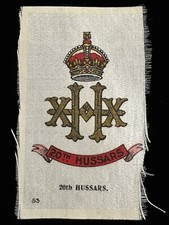 British Calvary 20th HUSSARS XX “H” CROWN #53 Tobacco Silk BDV Cigarettes 1910 picture