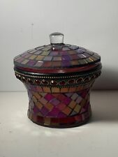 Vintage Pier One Imports Heavy Red Mosaic Glass Trinket Box 5 in. picture