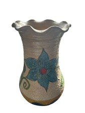 Handmade Mexican Pottery Floral ruffled Vase planter pot Atzompa terra cotta picture