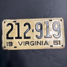 1951 Virginia License Plate 212-919  picture