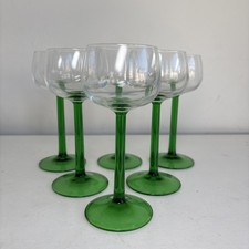 6x Vintage 1970s Luminarc Green Stem Hock Wine Glasses 16.5cm France 180ml picture