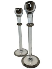 2 Vintage 1980’s Signed Orrefors Sweden Crystal & Silver Candlesticks 12.5” RARE picture