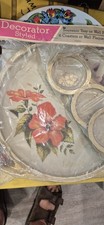 VTG. HAWAII SOUVENIR DECORATOR STYLED TIN  METAL TRAY COASTER SET  NOS TIKI BAR picture