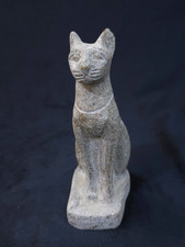 Authentic Ancient Egyptian Antiques Bastet Cat Statue Seated Feline Figurine picture