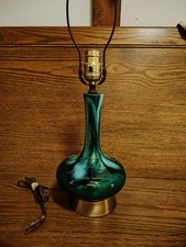 Vintage Green Drip Glaze Ceramic Table Lamp Mid Century Modern Art Pottery 1970s picture