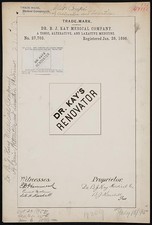 Dr B J Kay Medical Co Trademark Registration 1896 Dr Kays Renovator Medicine picture