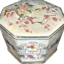 Antique 1920’s Face Powder Box Shari Langlois New York Silk chinoiserie covered picture