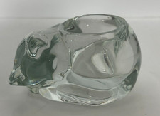 Vintage Clear Glass Sleeping Cat Votive Candle Holder Heavy Kitty Figurine Decor picture