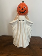 Vtg 1981 Byron Molds Ceramic Halloween Ghost Jack O Lantern Pumpkin 8.5