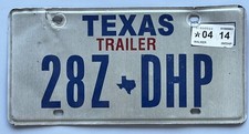 2014 TEXAS TRAILER LICENSE PLATE #28ZDHP picture
