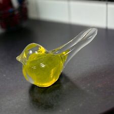 Yellow Art Glass Bird Figurine Long Tail Vintage picture