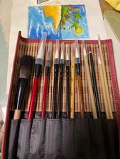 12 Pcs Chinese Calligraphy Brush Set Bamboo Holder Goat Hair Artist Kit picture