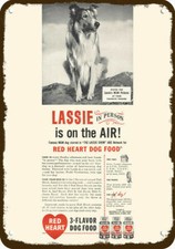 1947 Lassie Collie Dog Loves Red Heart Dog Food DECORATIVE REPLICA METAL SIGN picture