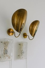 Pair Brass Wall Sconces: Mid Century Modern Style, Curved Design picture