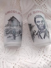 Abraham Lincoln’s Birthplace KY Frosted Souvenir Glasses ~Set of 2 MCM RARE VGC picture