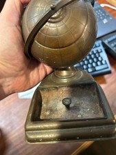 Vintage Mid Century Modern Brass Globe Stand Cigarette Dispenser Holder Ashtray picture