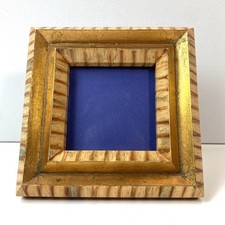 Vintage Postmodern Square Terragraphics Mini Picture Frame Gold Stripes 1990s  picture