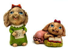 Vintage Norleans Rabbit Figurines Pair Storybook Nursery Decor Korea picture