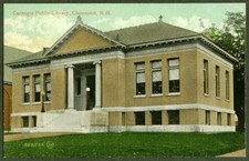 Carnegie Library Claremont NH postcard 1910s picture