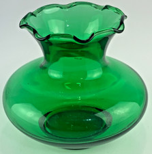 Vintage Anchor Hocking Forest Green Ruffled Rim Mini Flower Vase picture