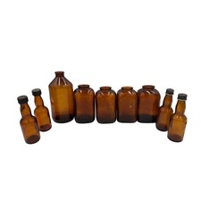 Unbranded Vintage Apothecary Medicine Bottle Lot 9pc Amber Glass Rustic Decor picture
