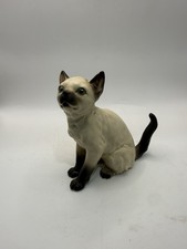 Vintage Siamese Cat Figurine Ceramic Green Eyes Sitting 5