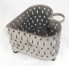 Old Primitive Punched Tin Heart Shaped Cheese Strainer Handle & Feet Marked IES picture