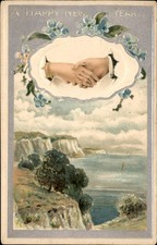New Year's Handshake in Floral Frame Davidson Bros. c1900s-10s Vintage Postcard picture