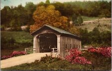 Hand Colored Postcard Covered Bridge near Manchester, Vermont picture