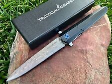 Premium EDC Damascus Pocket Knife Tc4 Titanium Handle Ball Bearing Pivot Open picture