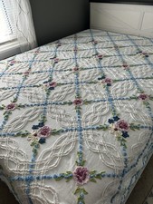 *Gorgeous Tufted Floral* Vintage Cabin Crafts Chenille Bedspread~86x100~EUC picture